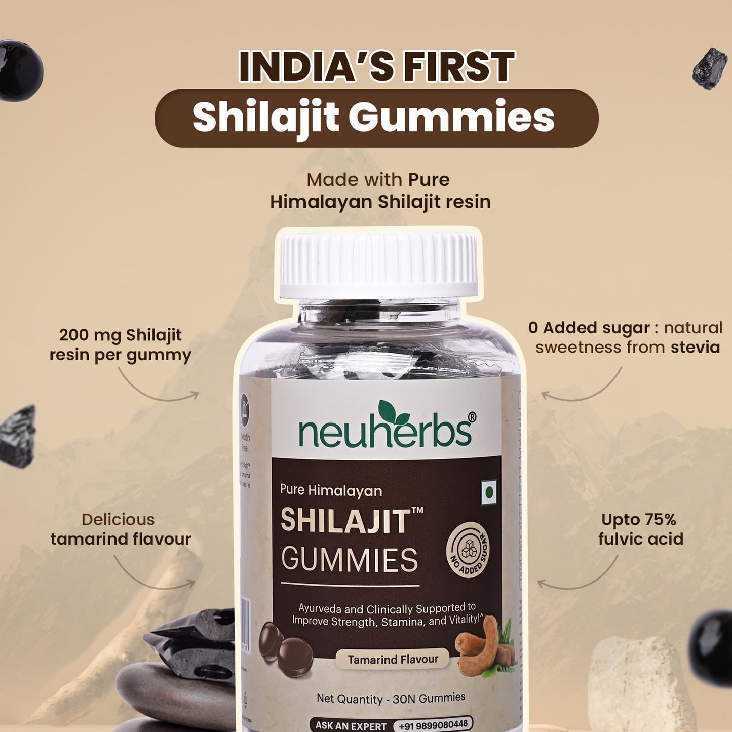 Neuherbs Pure Himalayan India's First Shilajit Resin Gummies To Improve strength, Stamina & Energy - 30 Shilajit Gummies