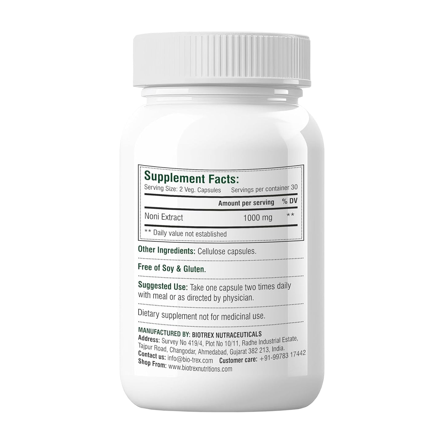 Biotrex Nutraceuticals Noni 1000mg - 60 Capsules, Traditional Herb Supplement With Antioxidant Properties.