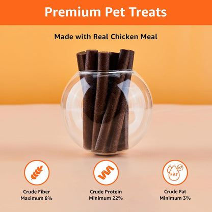 Amazon Basics Dog Treat Sticks 140 gm, Chewy Meat Sticks for Adult Dogs and Puppies, High Protein Dog Treats for Training and Snacks, Made of Real Chicken Meat, Ziplock Pack, Chicken Flavor