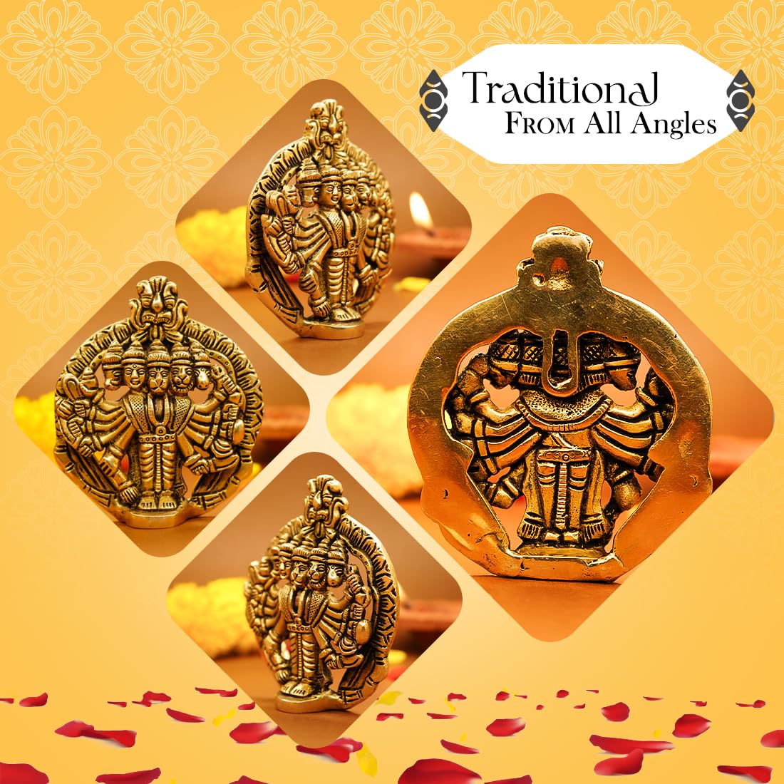 100% Pure Brass Panchmukhi Hanuman (Size: 10 cm) | Panchmukhi Hanuman Murti for Door Entrance | Panch Mukhi Hanuman Ji for Wall | Vastu Protection from Evil Eye