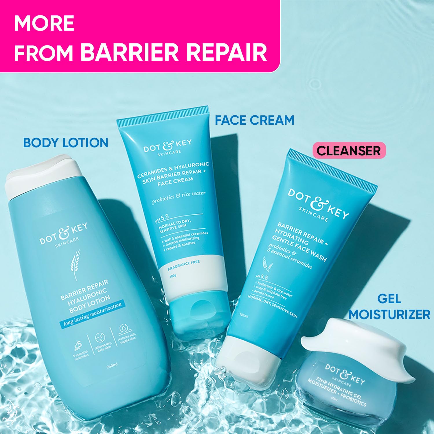 Zephivo DOT & KEY Barrier Repair + Hydrating Gentle Face Wash With Probiotic|Ceremide Face Wash|Face Wash For Dry Skin,Normal Skin&Sensitive Skin|Gently Cleanses Skin From Dirt&Oil For Unisex,100Ml
