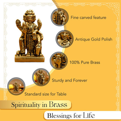 100% Pure Brass Dattatreya Murti (7.5 cm) | Idol for Puja, Study Table, Pooja Room & Home Decor | Statue of Lord Dattatreya for Spiritual Enrichment | Datta Sculpture