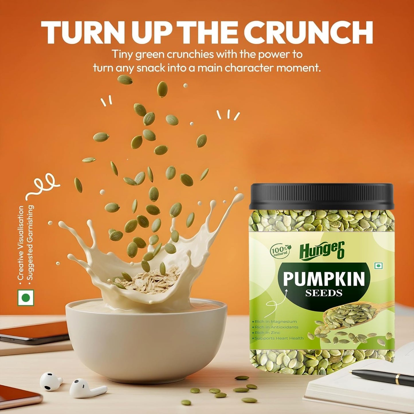 Hunger 0 Raw Premium Pumpkin Seeds (Kaddu Seeds) | Natural Pepitas for Snacking, Baking & Cooking | Protein & Fiber Rich Superfood | Healthy Diet Snack | Immunity Support Seeds