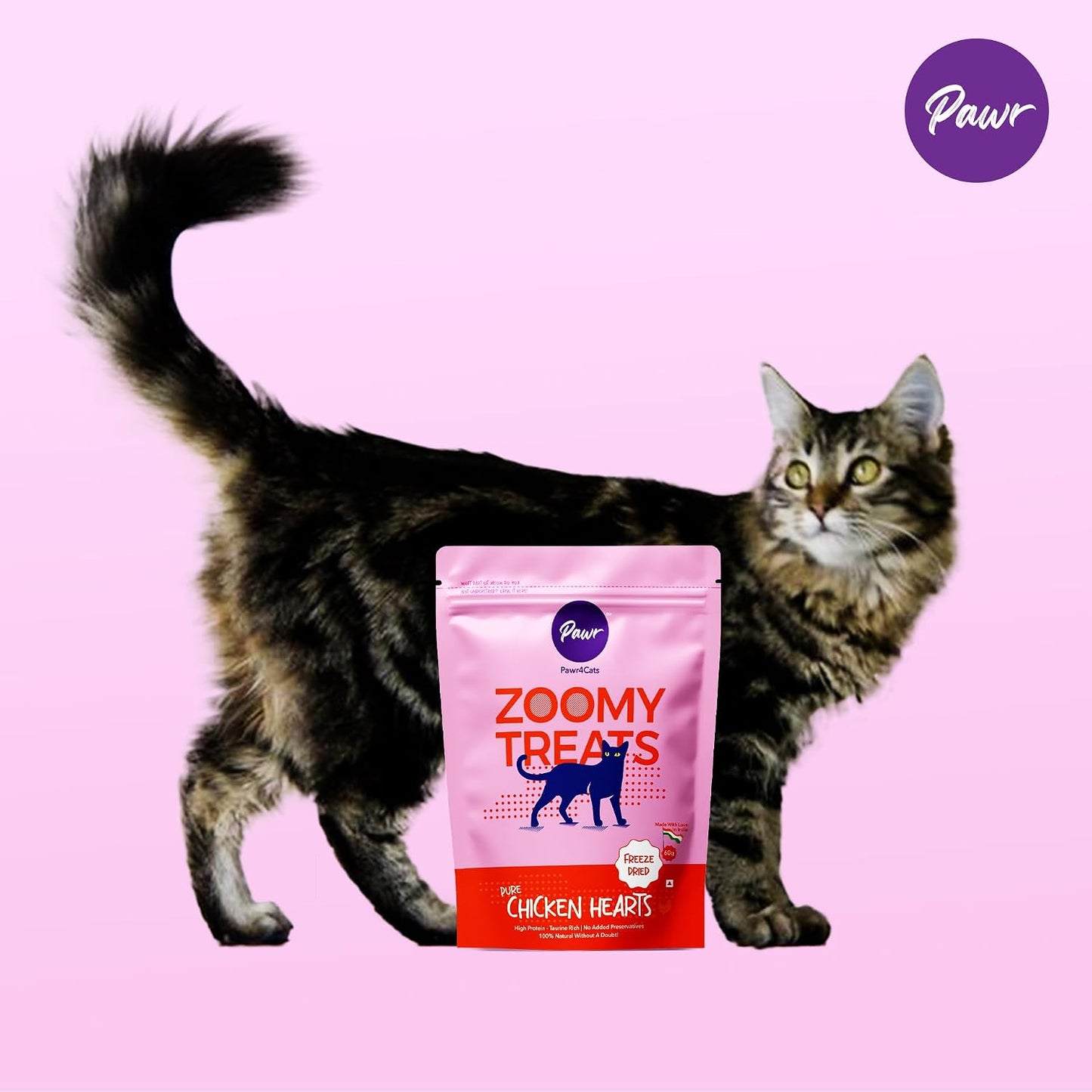 Pawr4Cats | Chicken Hearts Zoomy Treats | Freeze-Dried | Rich in Taurine and Proteins | No Preservative | Use as Treat or Food Topper | 45 GMS,All Life Stages