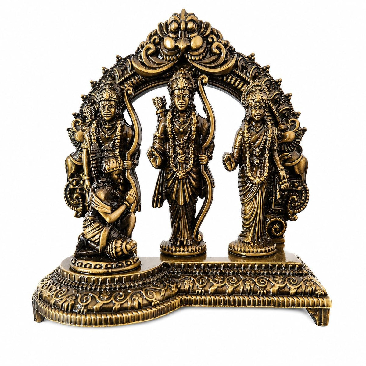 Ram Darbar Idol with Hanuman Statue for Home Temple, Pooja Room | Decorative Hindu God Murti | Antique Finish Religious Showpiece (10 x 5 x 10 cm, 300g)