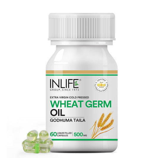 INLIFE Wheat Germ Oil Supplement | Natural Source of Vitamin E, 500 mg - 60 Capsules (Pack of 1, 60, count)