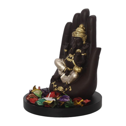 Black Golden Resin Palm Ganesha Idol Showpiece Potpourri Tea Light Candle Holder| Lord Buddha Statue Tea Light Holder| Diwali Decoration Items for Home Decor | Gift for Diwali Housewarming