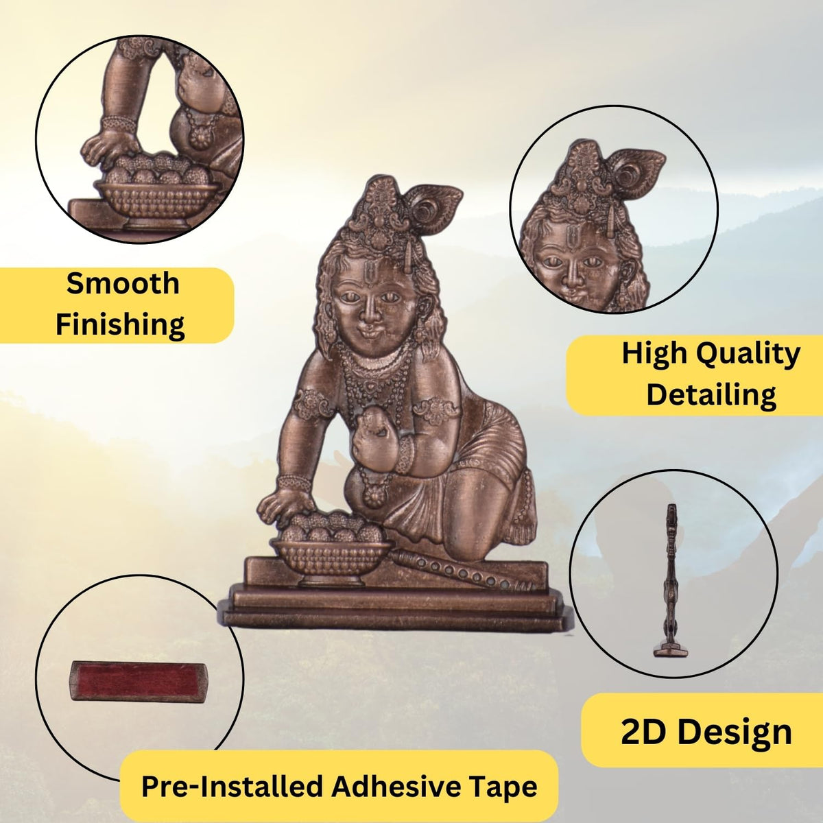 Bal Gopal, Laddu Gopal, Kanha Idol for Car Dashboard – Copper Finish Compact Krishna Ji Murti for Car & Mandir (S965-CPR)