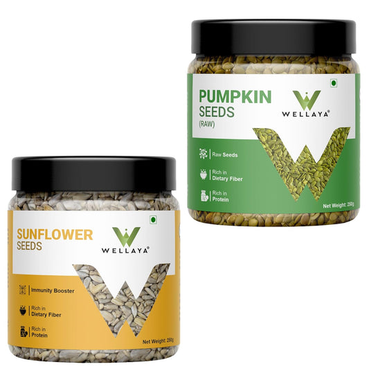 WELLAYA Combo of Pumpkin and Sunflower Seeds | Healthy Diet Snacks | Fibre & Protein Raw Seeds for Eating (Pumpkin Seeds (Raw) 250g + Sunflower Seeds 250g)