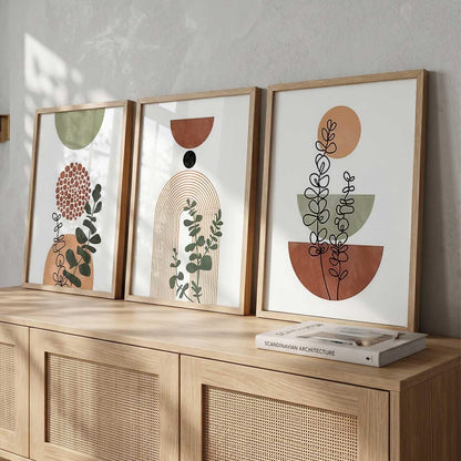 Boho Art Home Decoration Paintings With Frame For Living Room Bed Room Hotel Wall Decor Digital Reprint Set of 3 (13X17 inch)