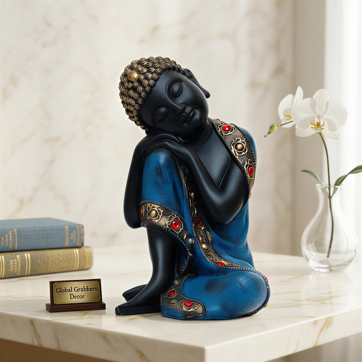 Buddha Idol Statue | Show Pieces for Home Decor Living Room (Blue Black)