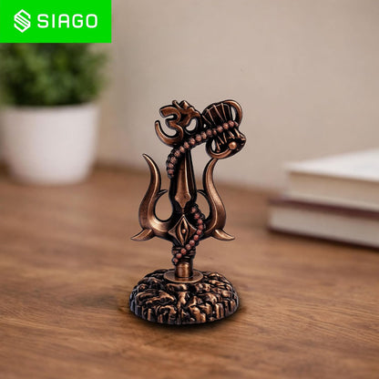 Shiv Trishul Damru & Om Idol | Metal Shiva Showpiece for Mandir & Car Dashboard Brown SIA480