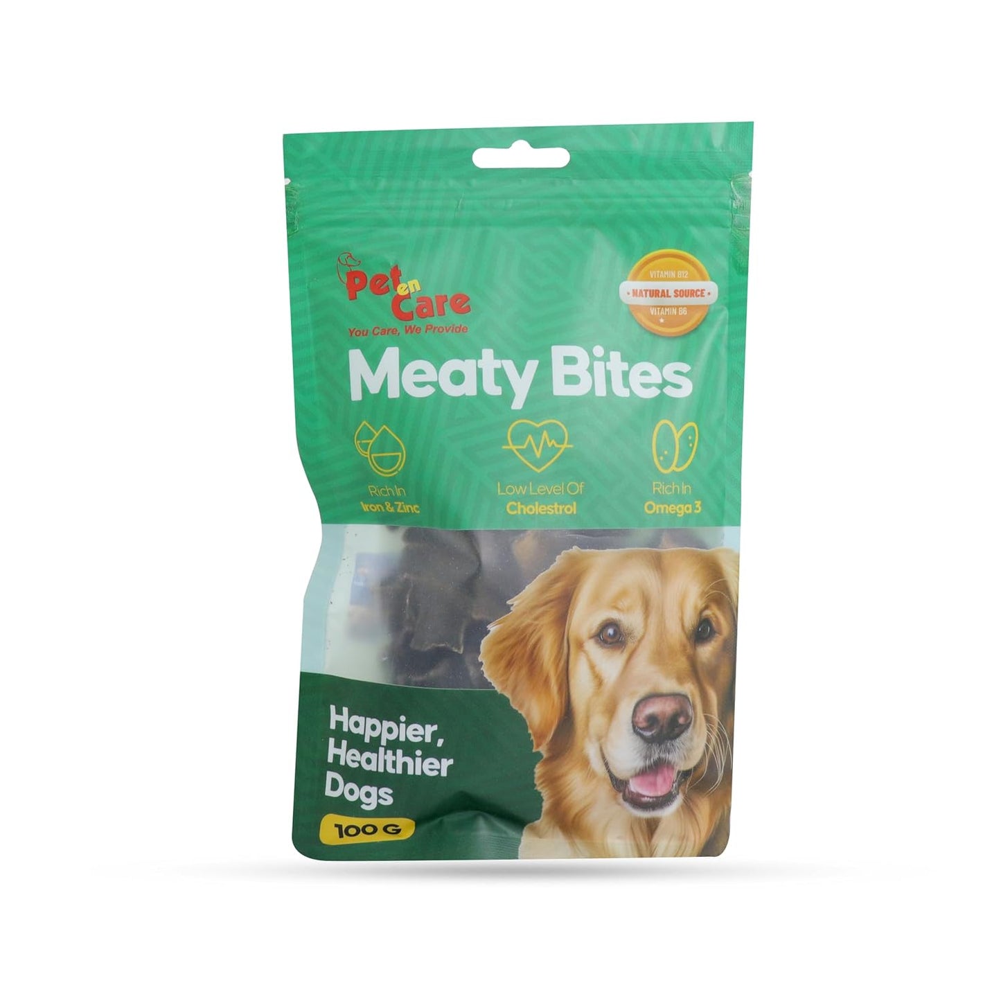 Pet en Care Meaty Bites (Buffalo Meat) Dog Treats (100g) | High Protein Snacks | Rich in Iron & Zinc | Low Cholesterol Healthy Treats for Dogs