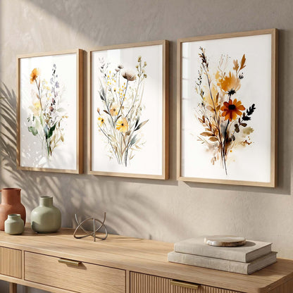 Home Decor Floral Painting Decorative Modern Wall Art poster With Frame For Living Room Bed Room Hotel Wall Decor Digital Reprint Set of 3 (10X13 inch)