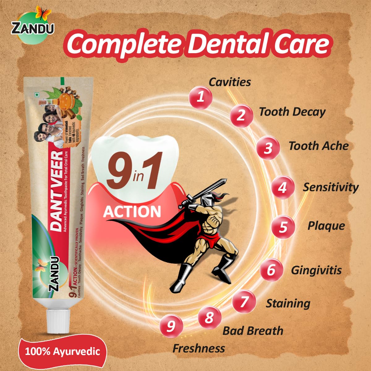 Zandu Dantveer, 200g, USA’s 1st Ayurvedic toothpaste with Irimedadi oil | Scientifically proven formula |Fights 9 dental problems