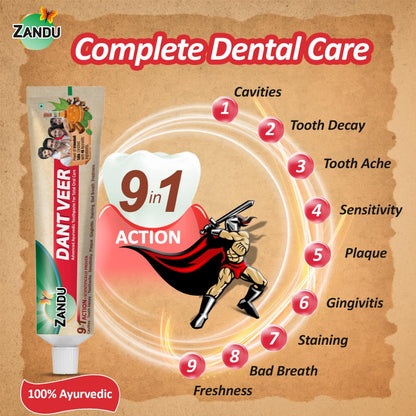 Zandu Dantveer, 200g, USA’s 1st Ayurvedic toothpaste with Irimedadi oil | Scientifically proven formula |Fights 9 dental problems