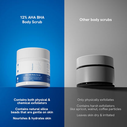 Be Bodywise 12% AHA Body Scrub | Exfoliating Scrub with Glycolic Acid & Lactic Acid | Smoothens Strawberry Skin & Rough Bumps | Oat & Aloe Extract for Hydration | Vitamin E for Skin Protection | 300g