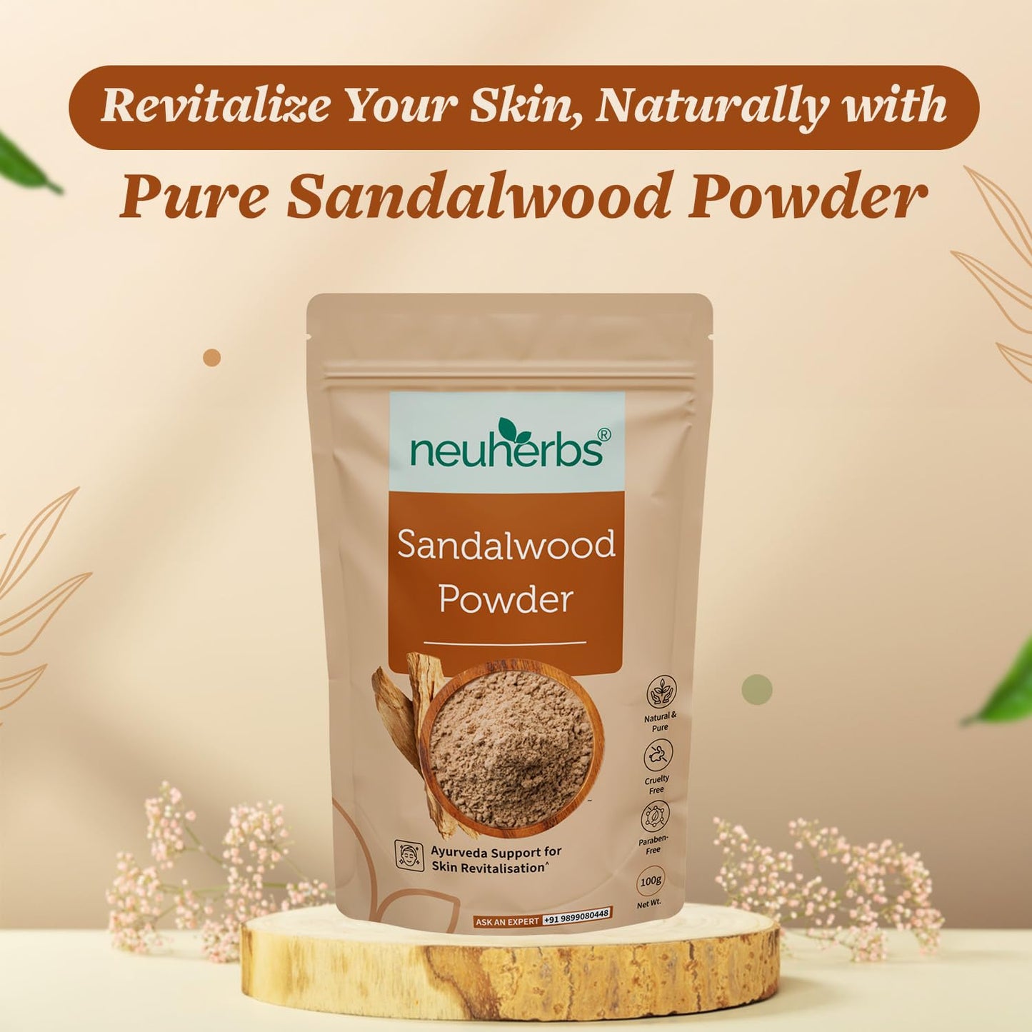 Neuherbs Sandalwood Powder For Face Pack - 100g | Chandan Powder For Glowing & Brighten Skin | Face Mask | 100% Pure & Natural With No Added Preservatives