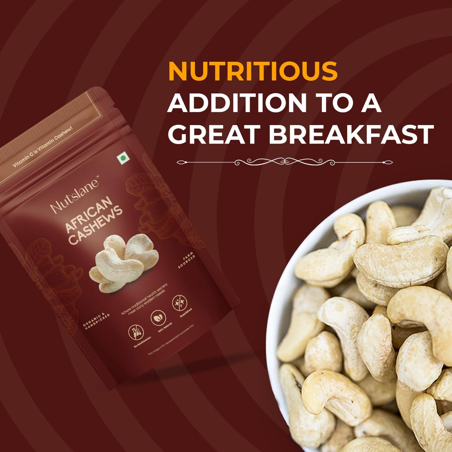 Nutslane Premium African Natural Cashews, Kaju Badam, Dry Fruits, Nuts, Crunchy Healthy Snack, Rich in Protein & Nutrients, No preservatives