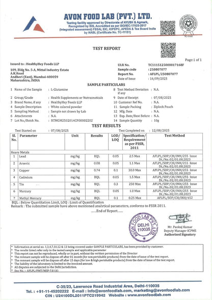 Avon Food Lab test report for Healthify Me Foods LLP