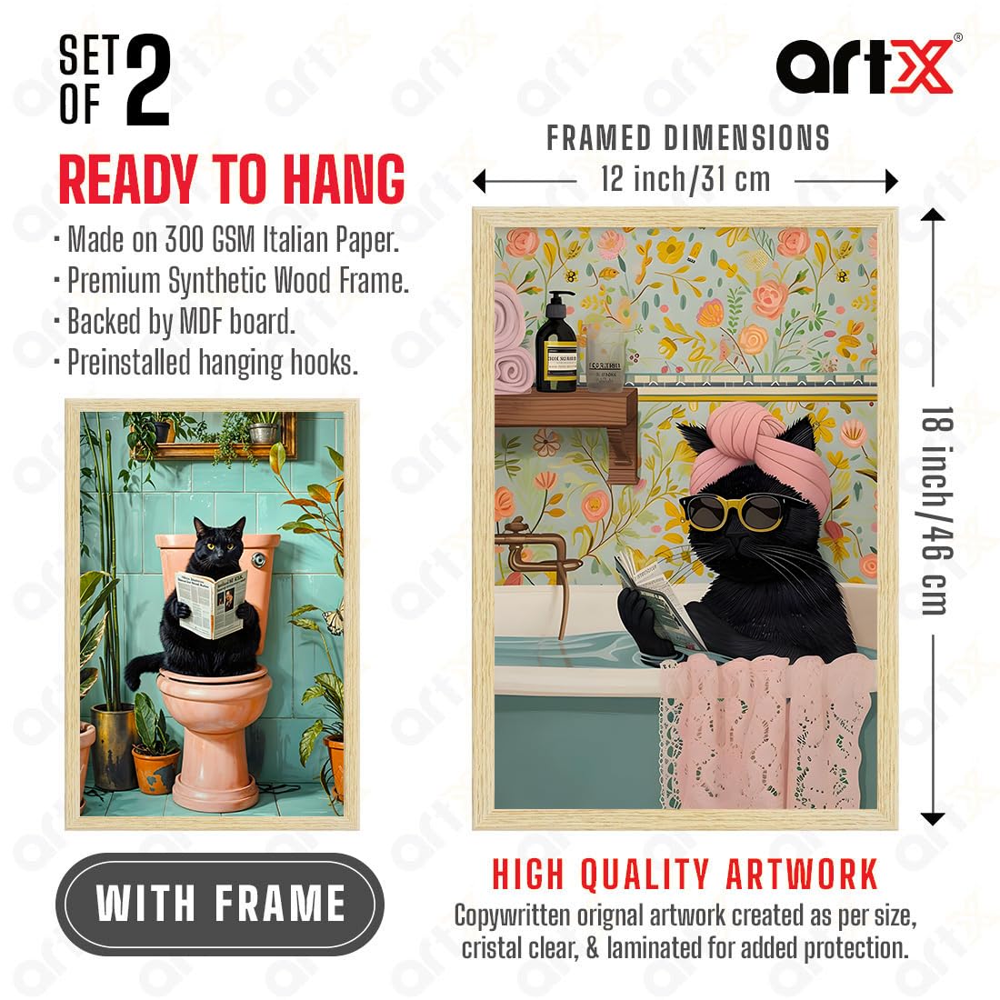 Cat Wall Art for Washroom & Bathroom Paintings | Washroom Photos Frame
