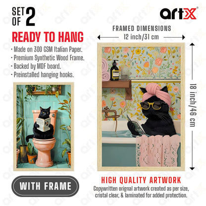 Cat Wall Art for Washroom & Bathroom Paintings | Washroom Photos Frame