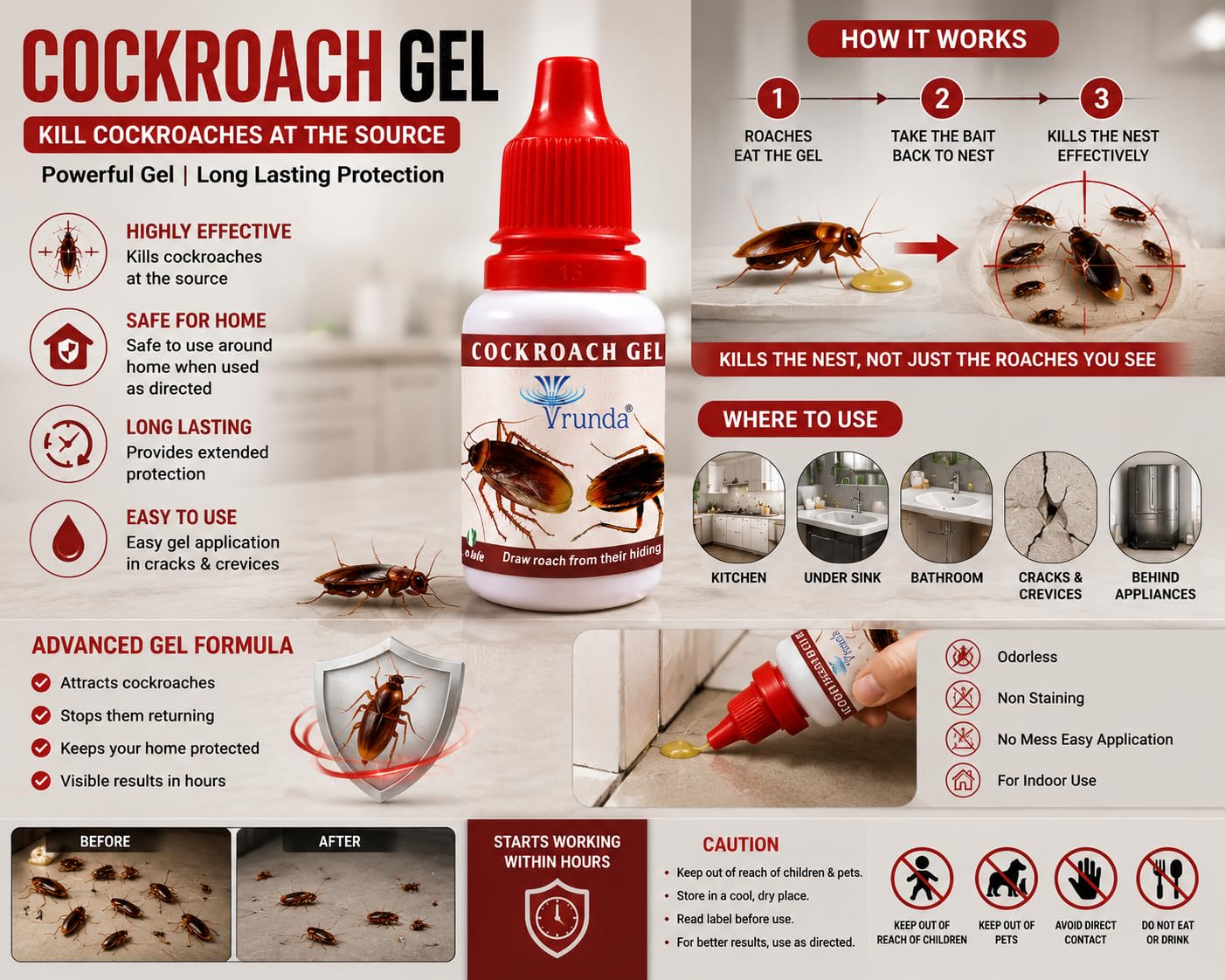 Vrunda Anti Roach Cockroach Killer Gel Pack of 2 (2 * 20gm)