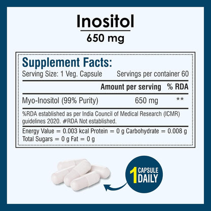 Biotrex Nutraceuticals Inositol 650mg, Essential for nerve function - 60 Capsules