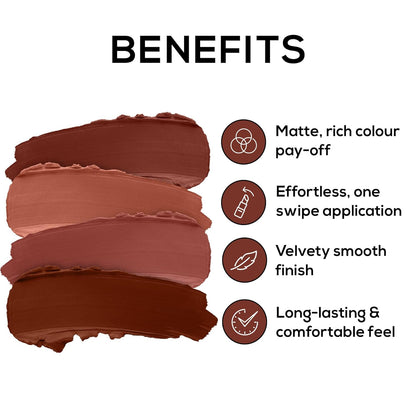 RENEE Very Matte Pack of 4 Matte Lipsticks - Nudes, Intense Color Pay Off, Full Coverage, Long Lasting & Weightless, Easy Glide Formula With Velvety Finish, Suitable for All Occasion & Gifting
