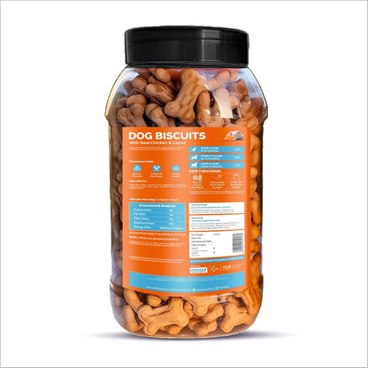Petoska Chicken & Carrot Dog Biscuits for Small, Medium & Large Breeds | 500g Jar| Real Chicken & Carrot Treats | Crunchy Dog Food Biscuits | High Protein, Slow-Baked, Fresh & Safe