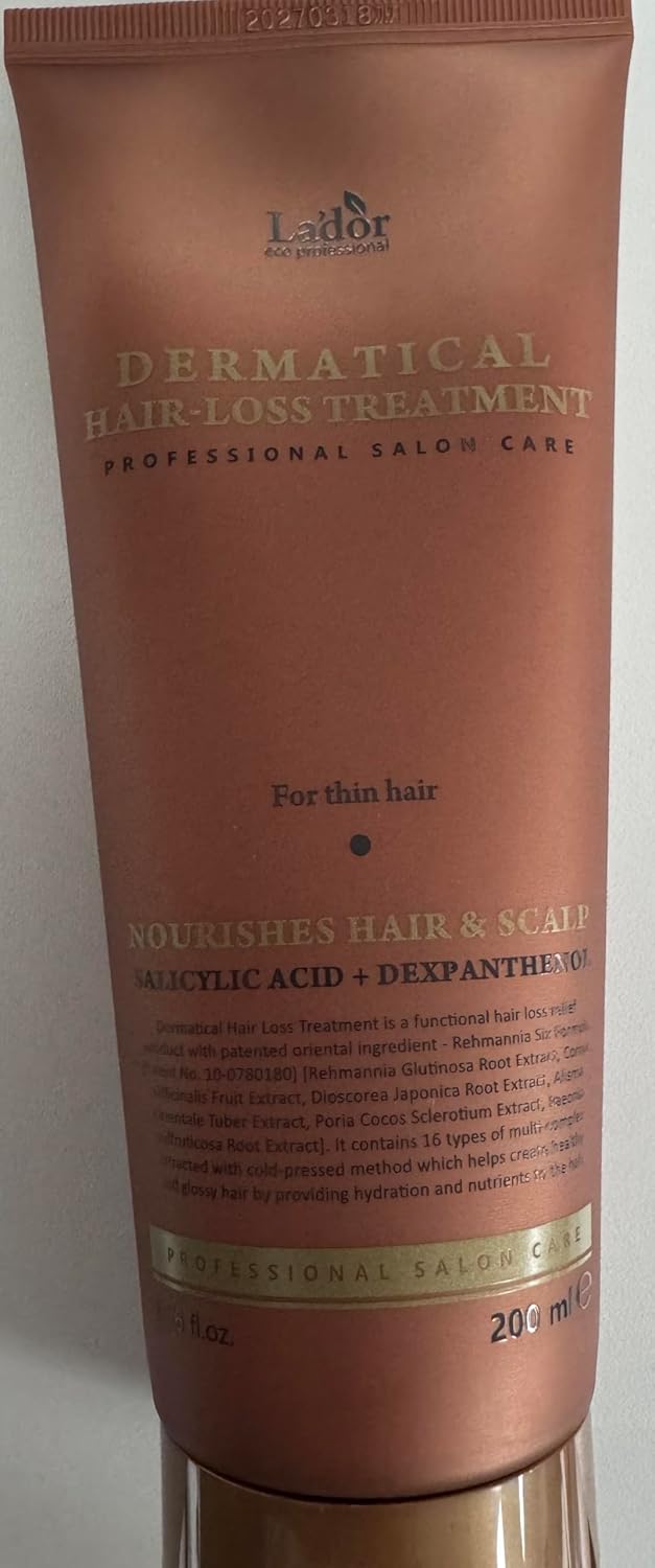 LADOR Dermatical Hair-Loss Treatment Conditioner (For Thin Hair) (200ml) Nourishing Strengthening Hair Mask Treatment, Hydrating Deep Conditioner for Dry Damaged Thinning Hairs, Korean Haircare