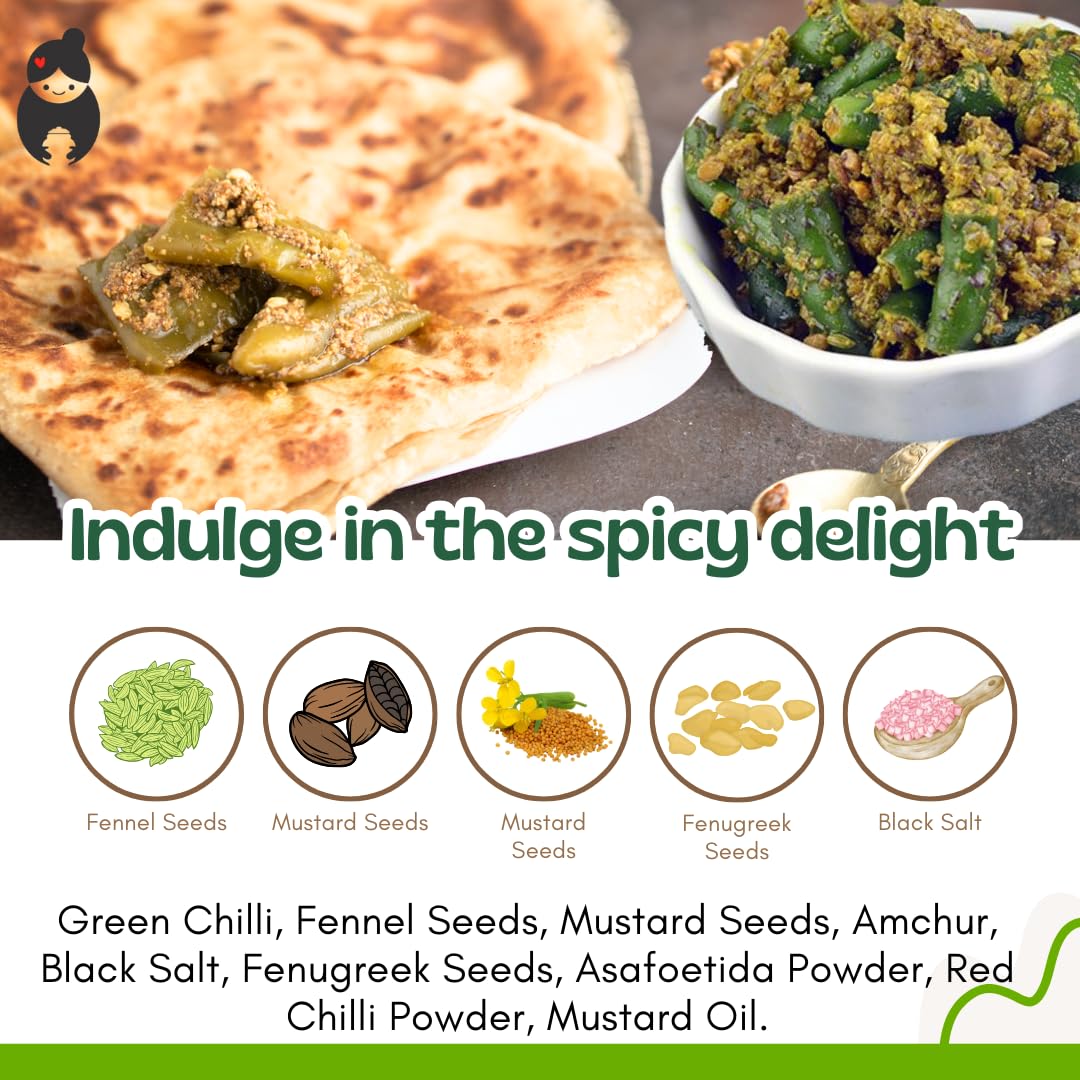 Momade Miracles Green Chilli Pickle | Hari Mirch Ka Achar - Hot, Tangy, Spicy & Delicious | Traditional Indian Taste | Made With Fresh Green Chilles | 100% Organic Green Chille Pickle (400gm)