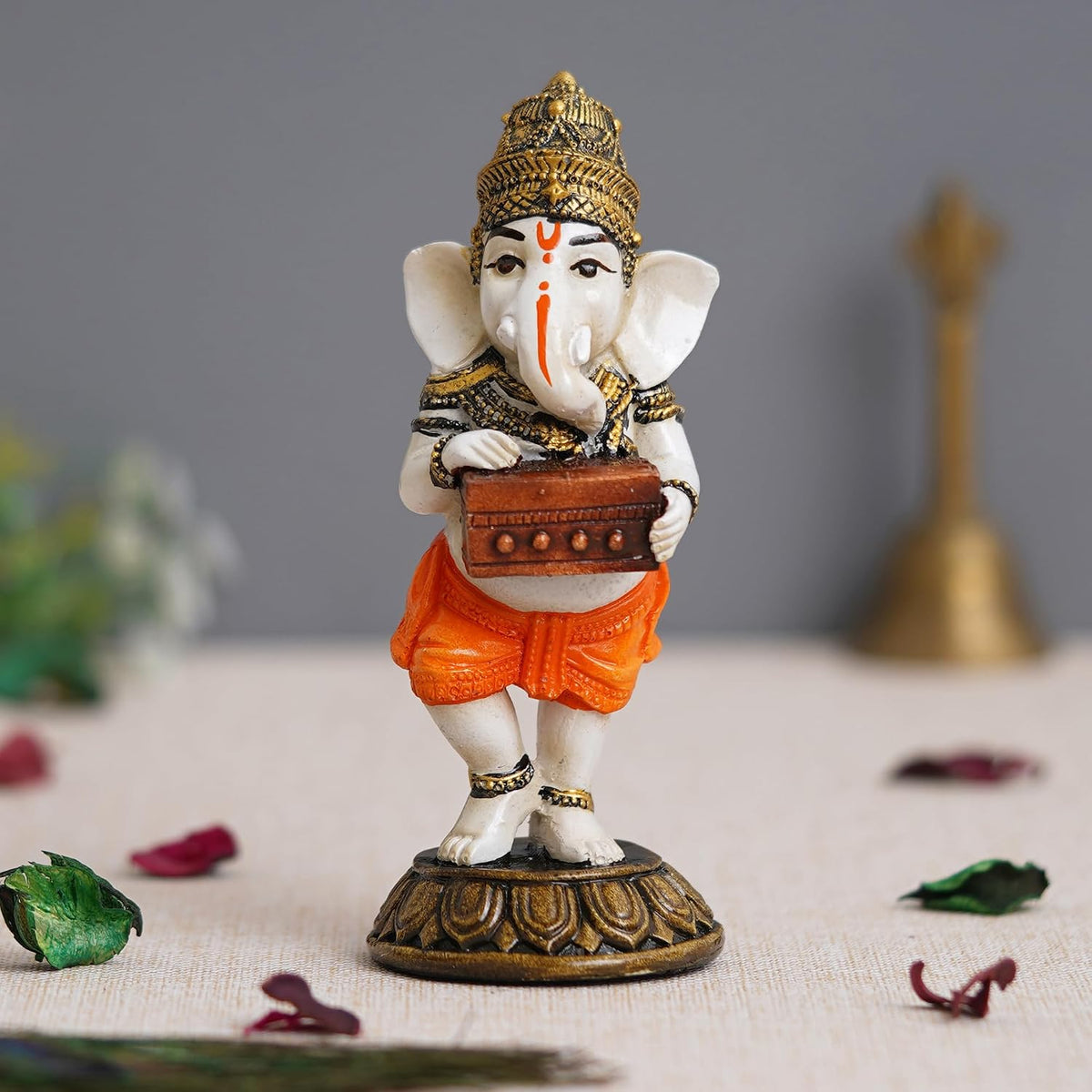 Handcrafted Polyresin Lord Ganesha Idol Playing Harmonium Musical Instrument Statue Decorative Showpiece - Gift for Music Lovers, Devotees On Diwali, Birthday, and Ganesh Chaturthi