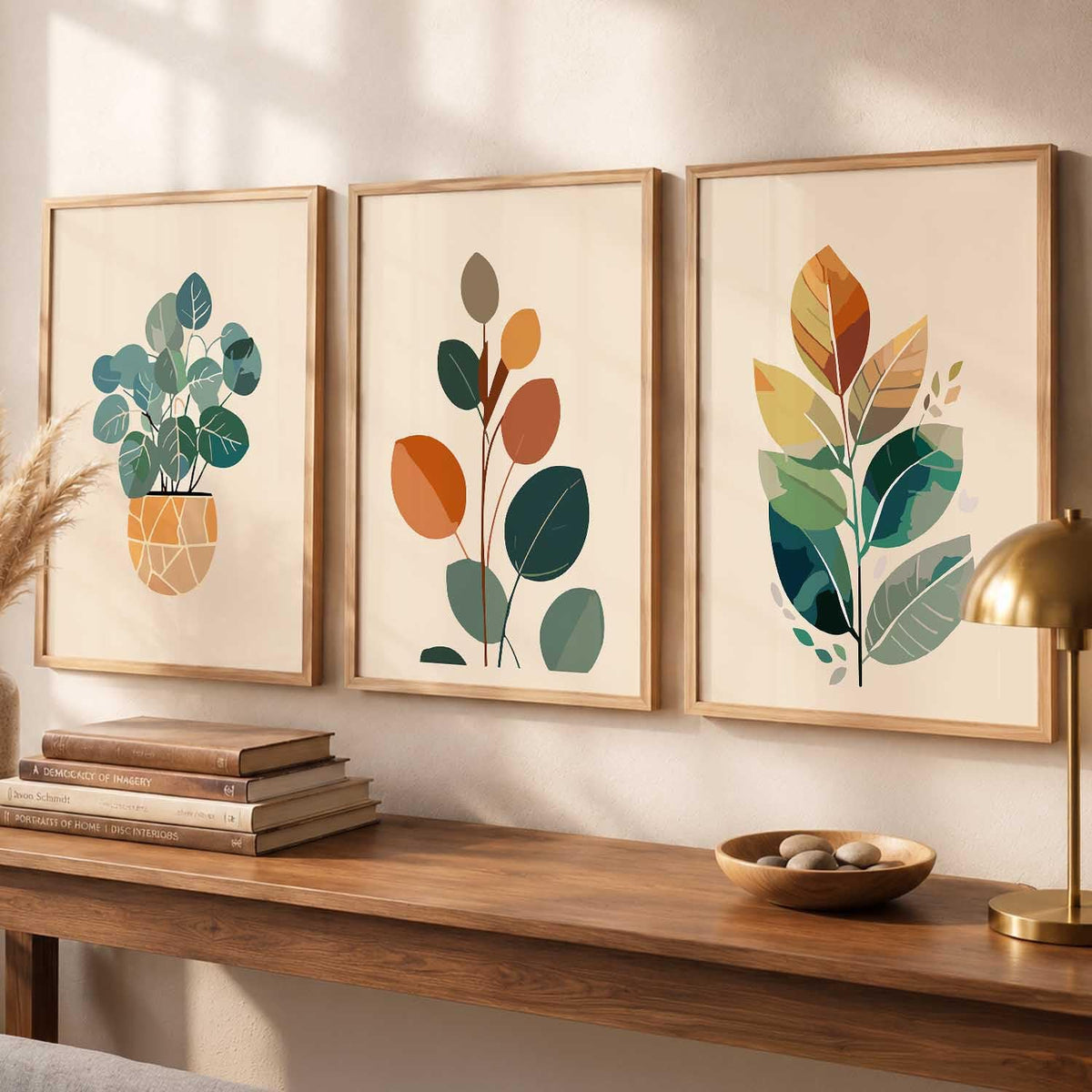 Boho Wall Art Home Decoration Paintings With Frame For Living Room Bed Room Hotel Wall Decor Digital Reprint Set of 3 (13X17 inch)