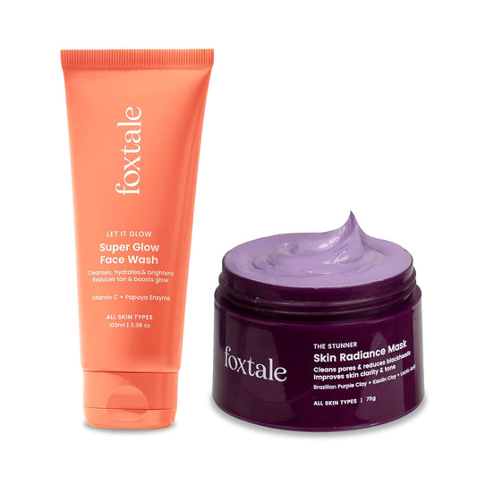 Foxtale Detan and Glow Duo – Face Wash + Skin Radiance Mask | Removes Tan, Brightens, Unclogs Pores | With Vitamin C, Papaya Enzyme, Lactic Acid & Clay | For Radiant, Even-Toned Skin