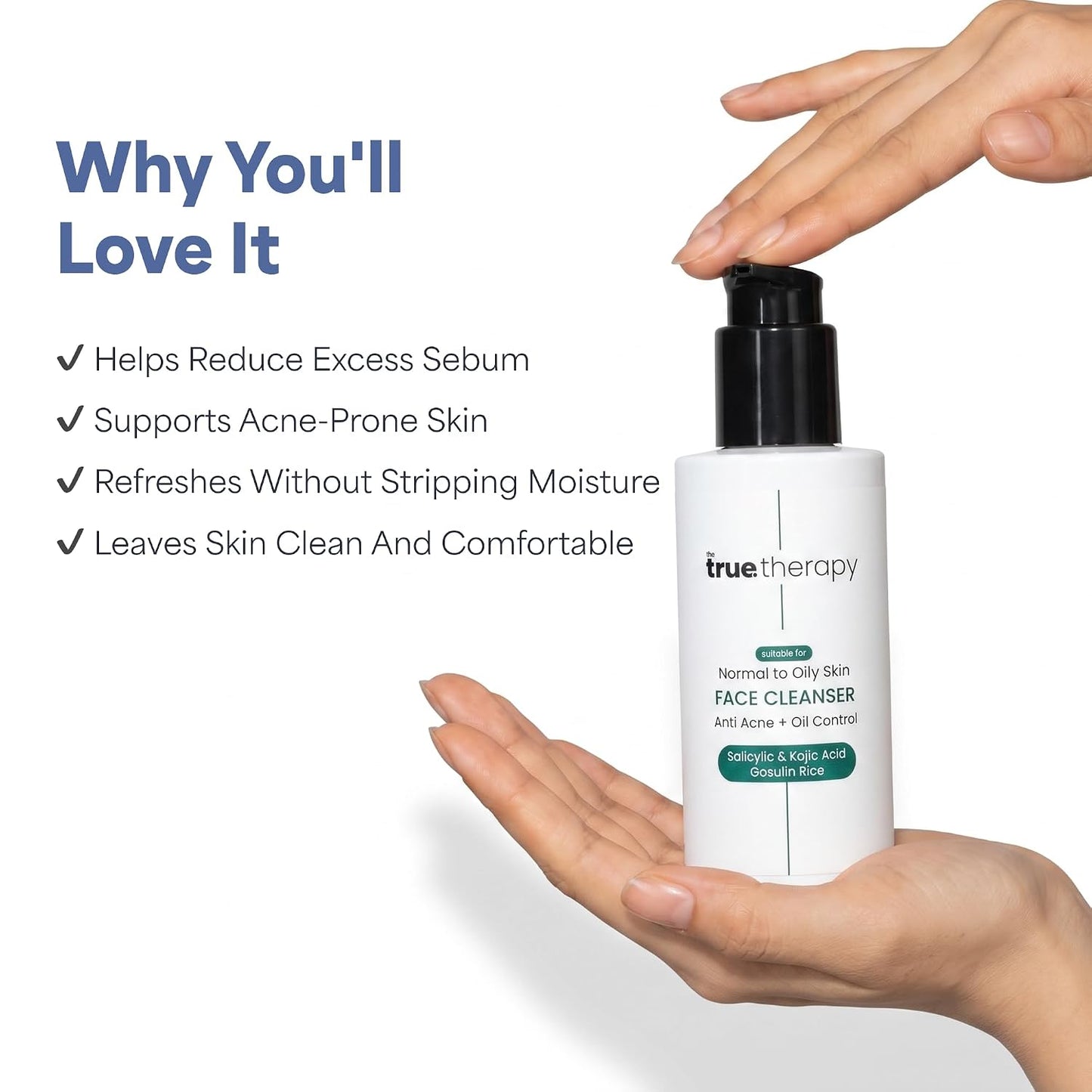 THE TRUE THERAPY Salicylic Acid Face Cleanser for Acne & Oily Skin | With 2% Salicylic Acid, Kojic Acid & Gosulin Rice | Deep Pore Cleansing Face Wash for Oil Control & Blackheads | 100 ml