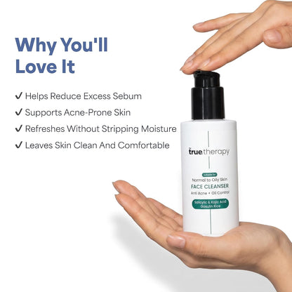 THE TRUE THERAPY Salicylic Acid Face Cleanser for Acne & Oily Skin | With 2% Salicylic Acid, Kojic Acid & Gosulin Rice | Deep Pore Cleansing Face Wash for Oil Control & Blackheads | 100 ml