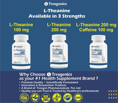 Trexgenics L-THEANINE 200 mg, Double strength Stress, Focus, Mood, Relaxation Support (60 Veg Capsules)
