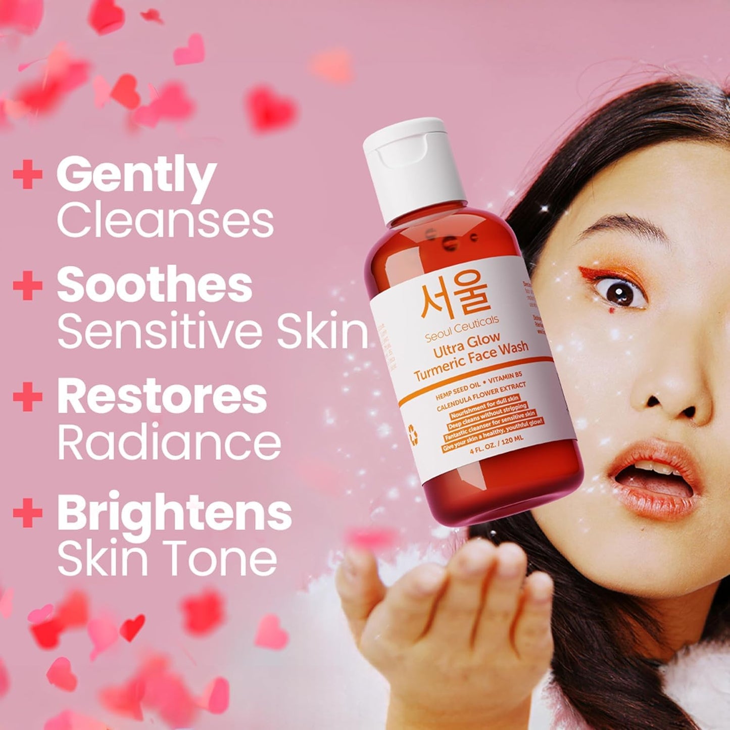 SeoulCeuticals Korean Face Wash Cleanser – 120ml Turmeric Face Wash with Hemp Seed Oil & Calendula – Hydrating Vegan Face Cleanser for Soft, Balanced Skin – K Beauty Skin Care for Dry & Sensitive Skin