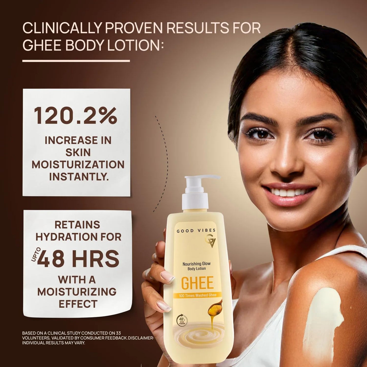 Good Vibes Nourishing Glow Ghee Body Lotion with Shata Dhauta Ghrita (100 Times Washed Ghee) | 48-Hour Hydration in a Single Use | Skin Barrier Repair | Lightweight, Non-Greasy Formula | Suitable for All Skin Types (400 ml)