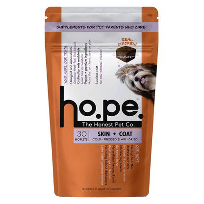 Hope Skin & Coat Supplement for Dogs 30 Chicken hoplets | Pet Chews for Skin Allergies, Itching & Scratching Relief | Biotin, Collagen, Omega 3 & 6 | Cold Press Hypoallergenic | Honest Pet Co