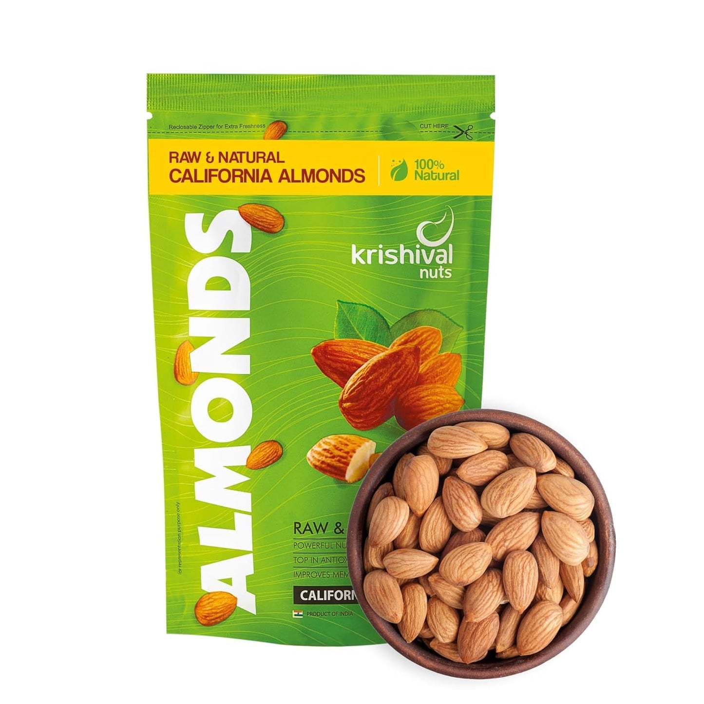 KRISHIVAL NUTS 100% Natural Premium California Almonds pack of 1 | Premium Roasted Badam | High in Fiber & Boost Immunity | Unflavoured | Gluten Free