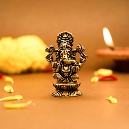 100% Pure Brass Ganesha Idol (Size: 5.5 cm) | Pital Ganesh Murti for Pooja Room, Home Decor, Office Desk and Car Dashboard | Vinayagar Statue for Diwali Puja