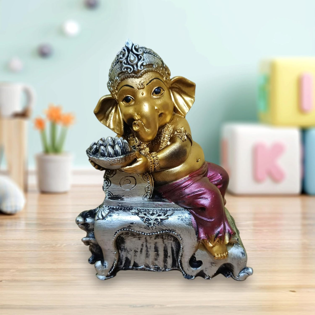 Ganesha Ganesh Ganpati Gajanan Statue Idol Murti Gift Item Decorative Showpiece Multicolor Polyresin Pack of 1 (B012)