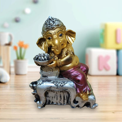 Ganesha Ganesh Ganpati Gajanan Statue Idol Murti Gift Item Decorative Showpiece Multicolor Polyresin Pack of 1 (B012)