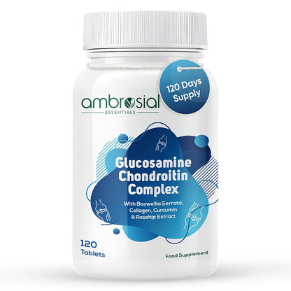 Bottle of ambrosial Glucosamine Chondroitin Complex supplement on a white background