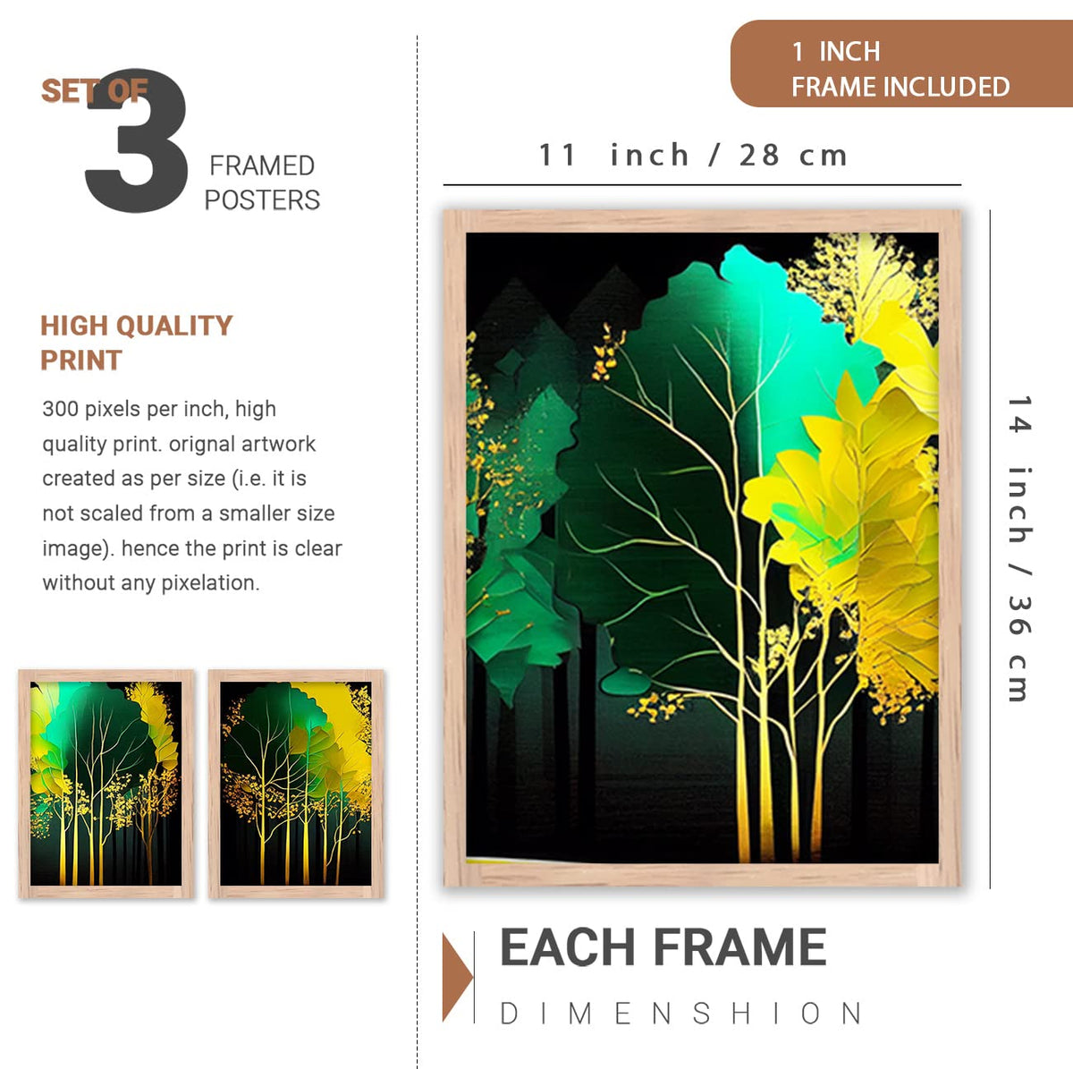 Painting for Wall Decoration - Modern Art Wall Decor Framed Painting for Living Room Bedroom - Framed Wall Posters/Paintings with Frame Set of 3 (Art 9, 10x13 inch)