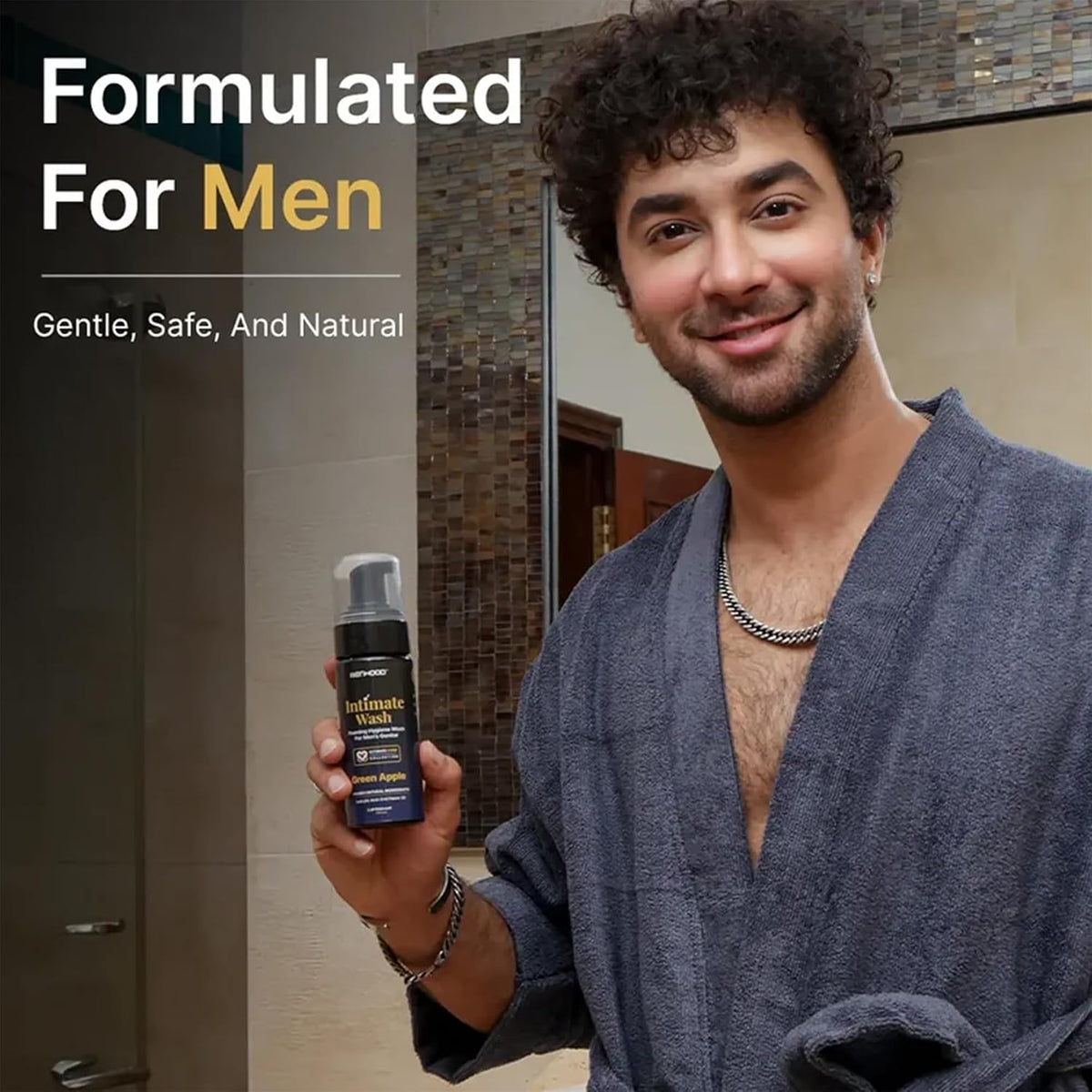 MENHOOD Intimate Wash for Men 150 ML| Tea Tree Oil Essential Neem Oil | Men Genital Wash |Mens Ball Hygiene |Anti-Fungal Foaming Wash | PH Balanced |Skin Brightening | Long- Lasting Freshness (Green Apple)