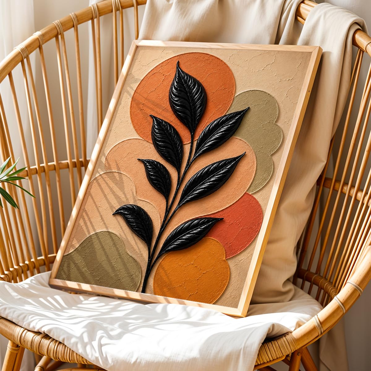 Floral Botanical Wall Painting with Frame | Premium Textured Flower & Leaf Artwork, Pastel Nature Wall Decor Framed for Living Room Bedroom Office and Home Decoration (Art-5,13x19inch)