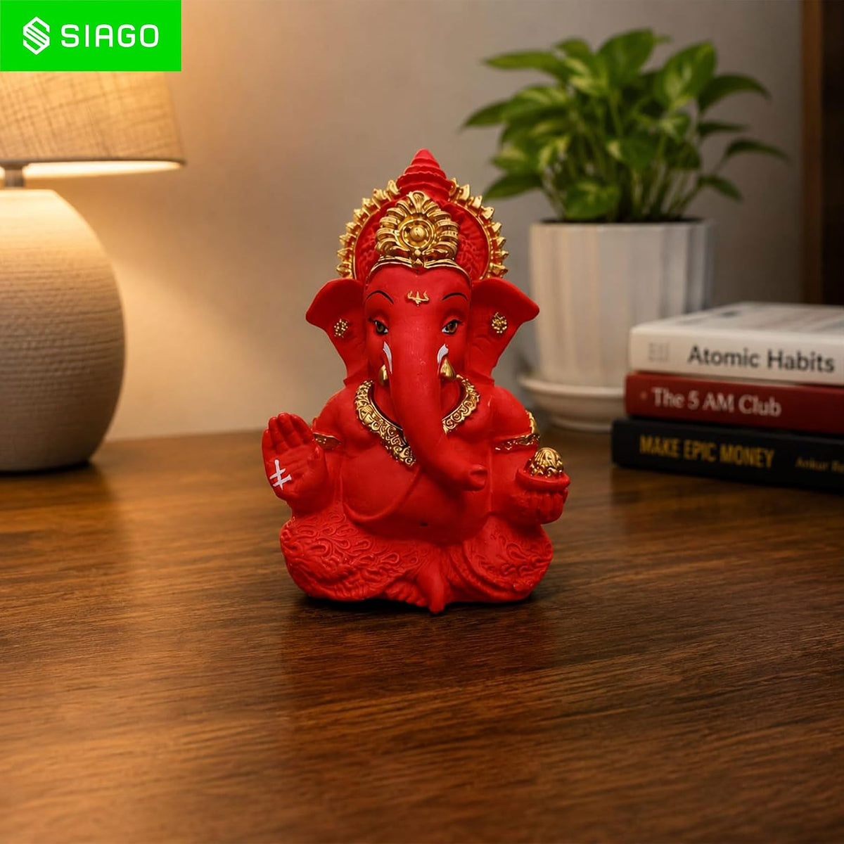 Premium Lord Ganesha Idol for Car Dashboard | 3.5 Inch Resin Ganpati Murti | Elegant Home & Office Decor Showpiece Red SIA486